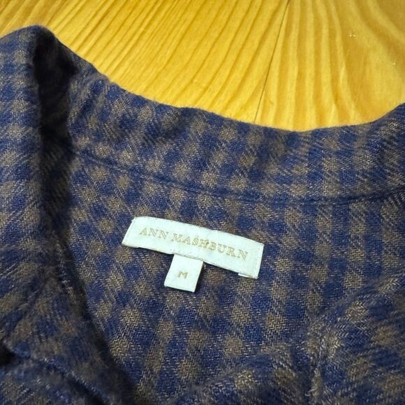 Ann Mashburn Anaya Popover Dress in Brown Navy Gingham Linen Size MED - Picture 8 of 15